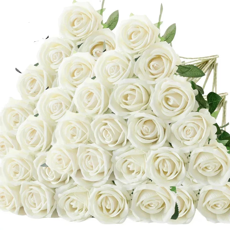 50 Pcs Velvet Rose Artificial Rose Flowers Real Touch Fake Roses Florals for Valentine's DIY Wedding Bouquet Party Home Decor